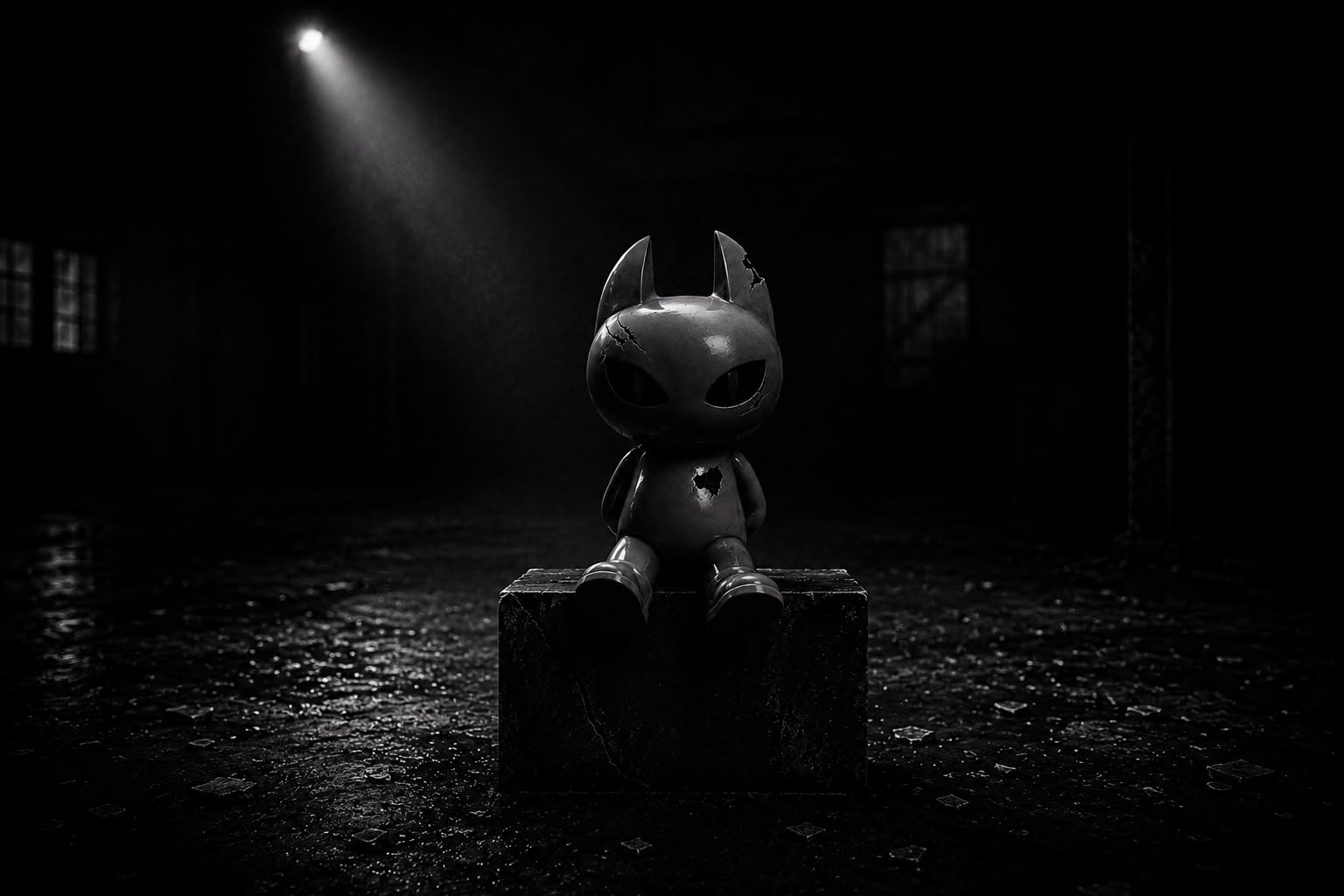 Collector standing in front of the displayed figurine